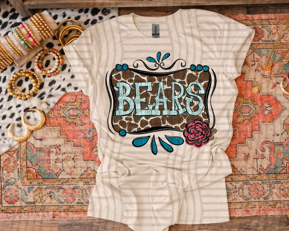 Bears Cowhide & Turquoise Mascots (Caplinger) DTF transfer