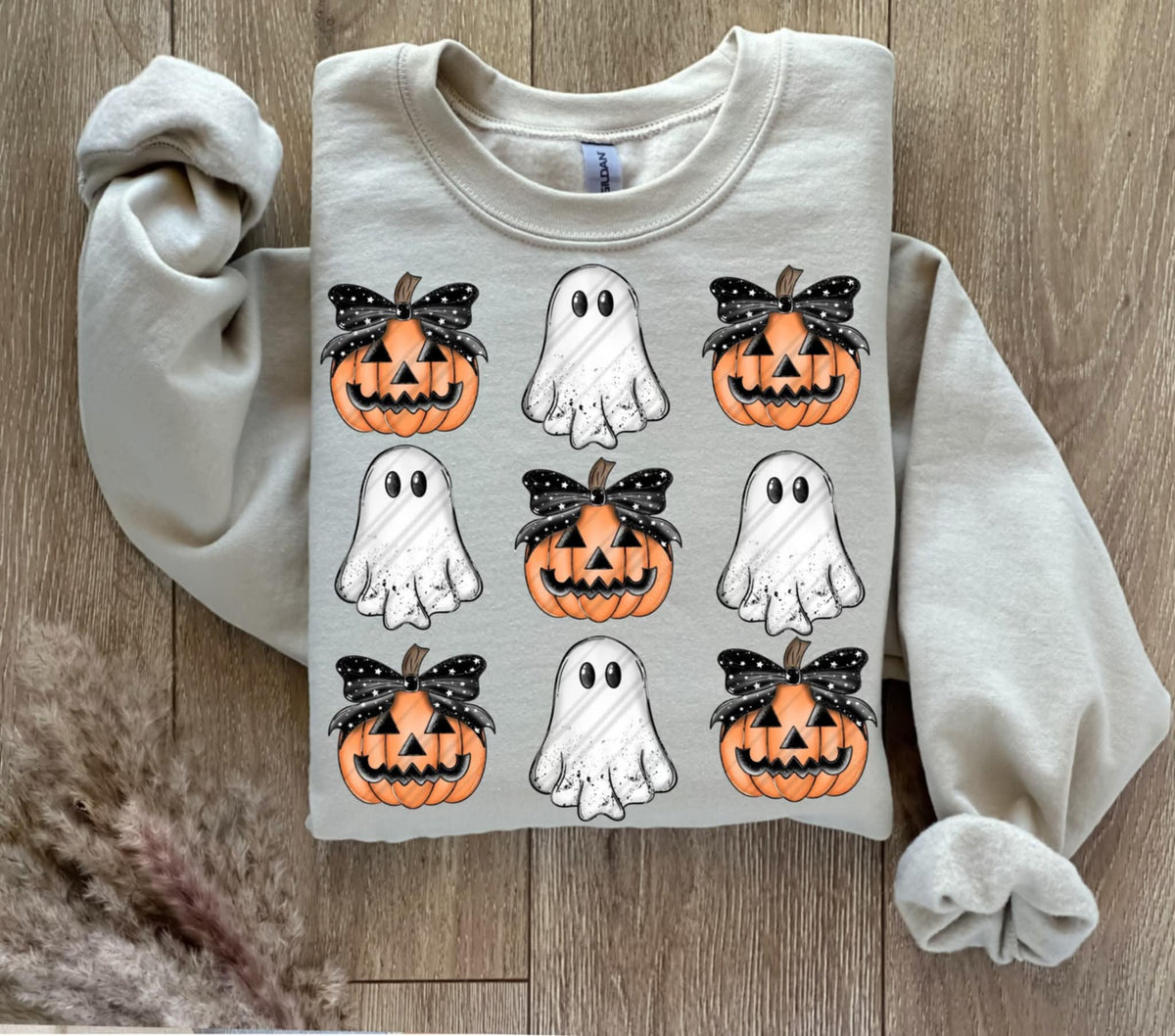 Ghost and Pumpkin Bow Grid (Linda) 111977 DTF Transfer