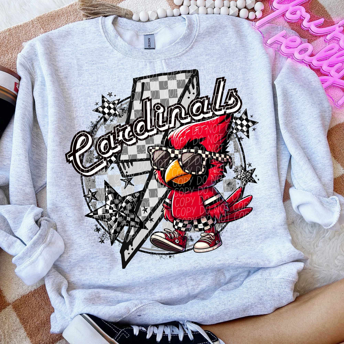 Cardinals checkered glasses lightning bolt (CITY) 52484 DTF transfer