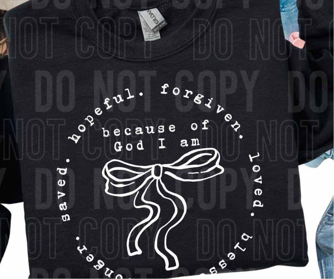 Stronger saved hopeful forgiven circle WHITE with bow (SBB) DTF transfer