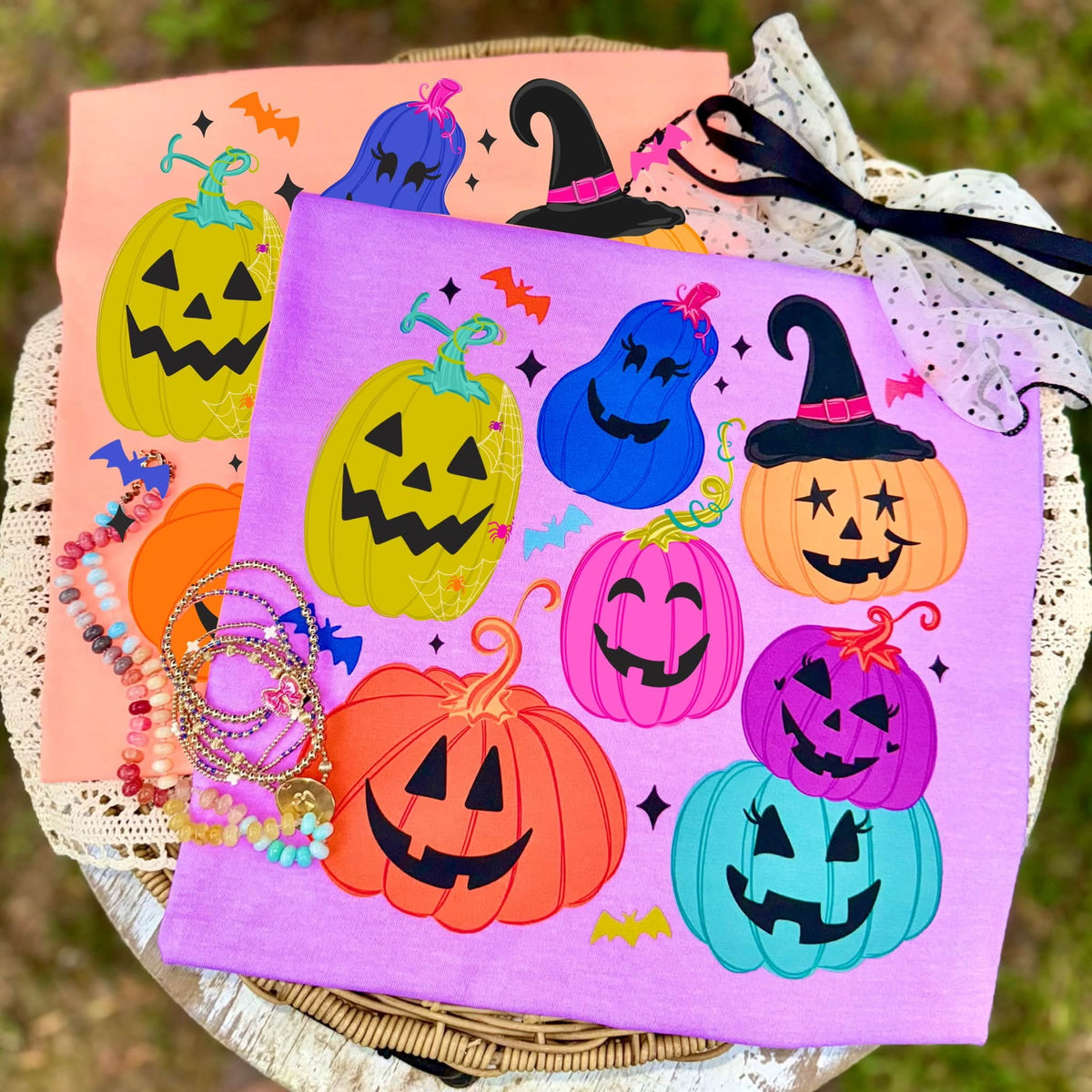 Pumpkin collage blue, green, pink, purple Sunday Special DTF transfer