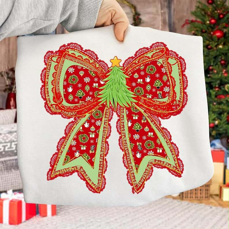 Lace Bow with Christmas tree in the middle DTF transfer
