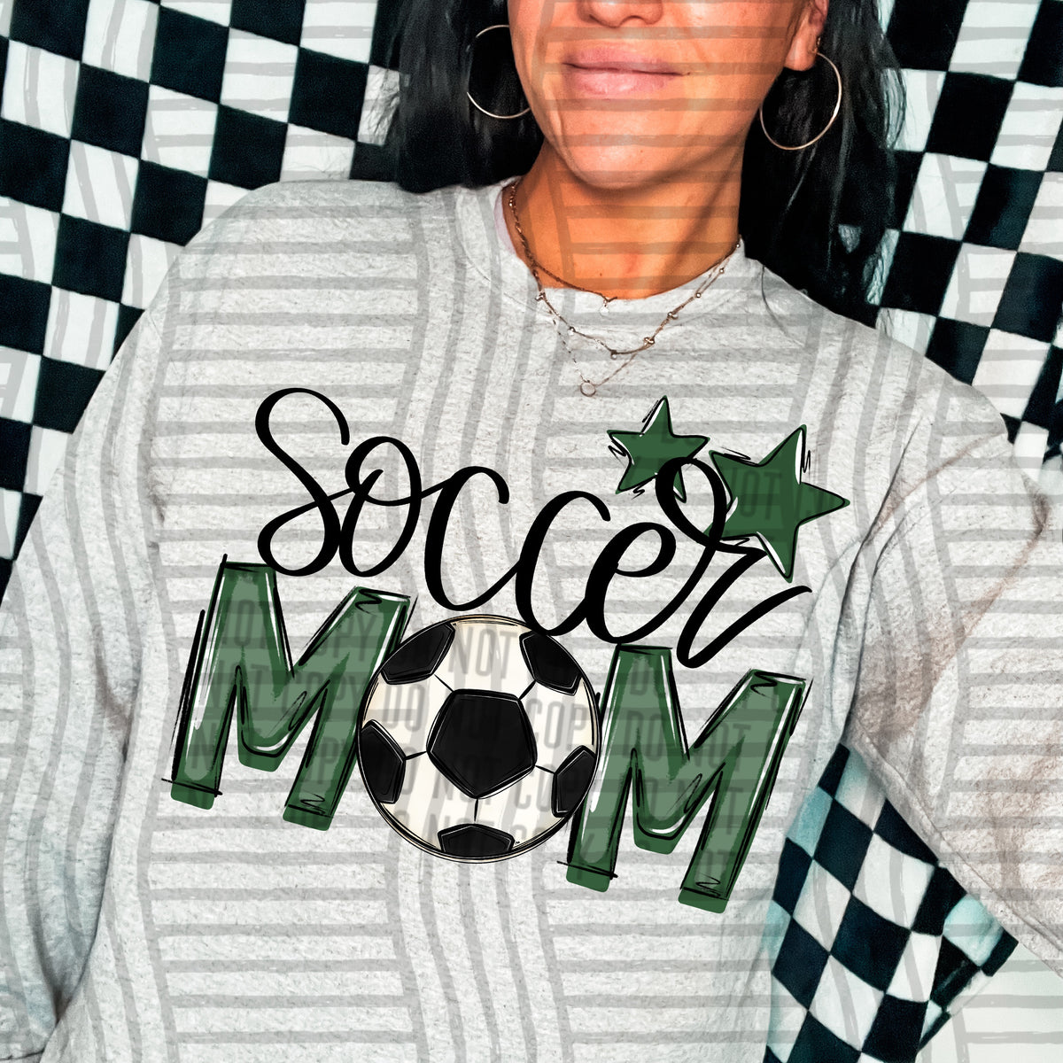 soccer mom grey hunter green stars (caplinger) DTF transfer