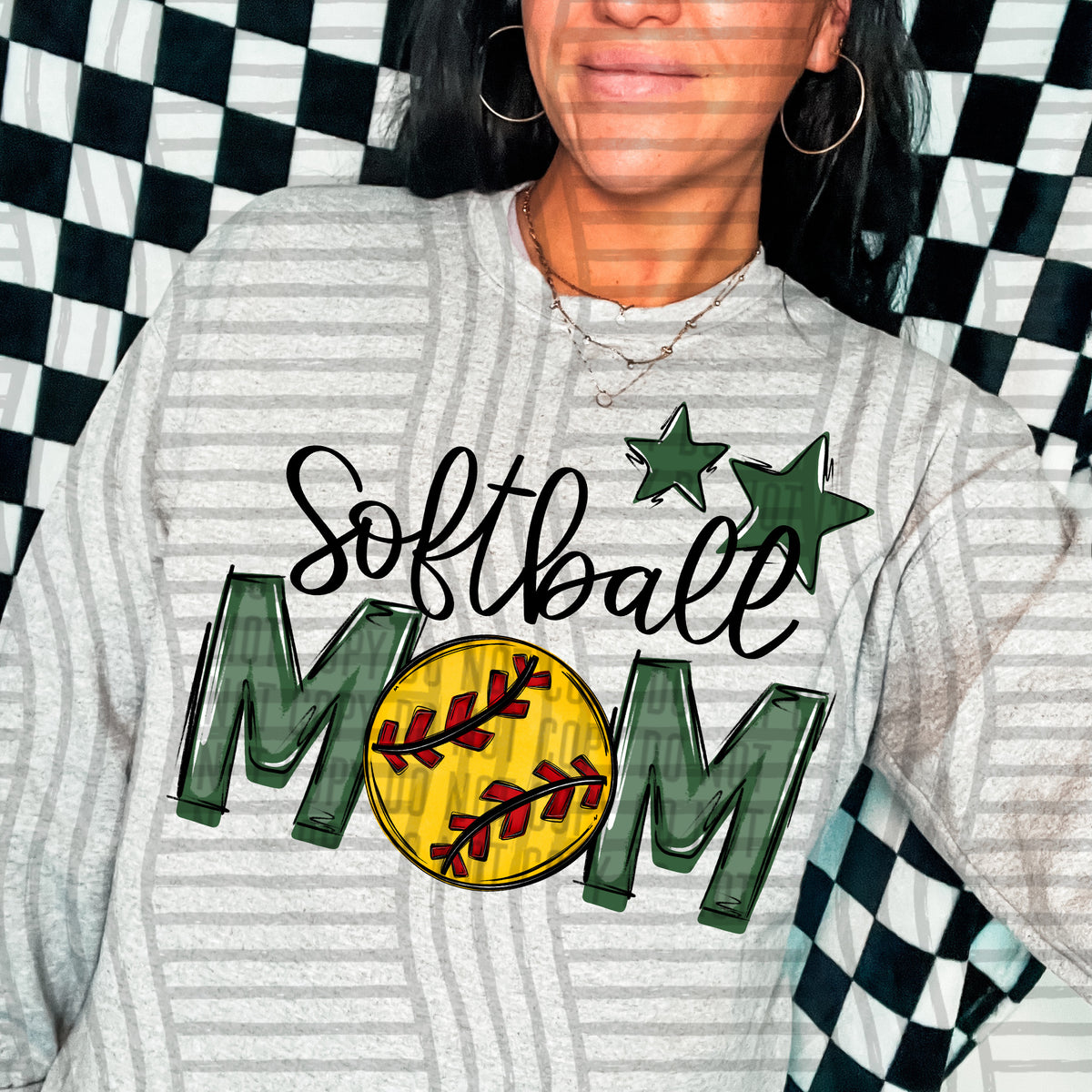 softball mom gray hunter green stars (Caplinger) DTF transfer