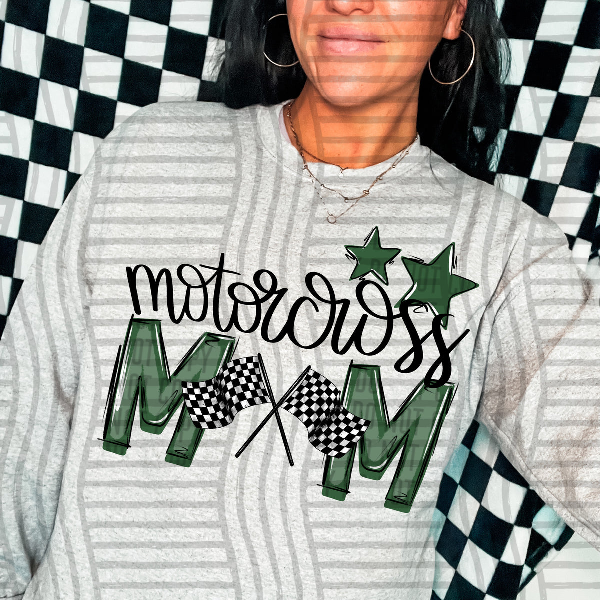 motorcross mom grey hunter green stars (caplinger) DTF transfer