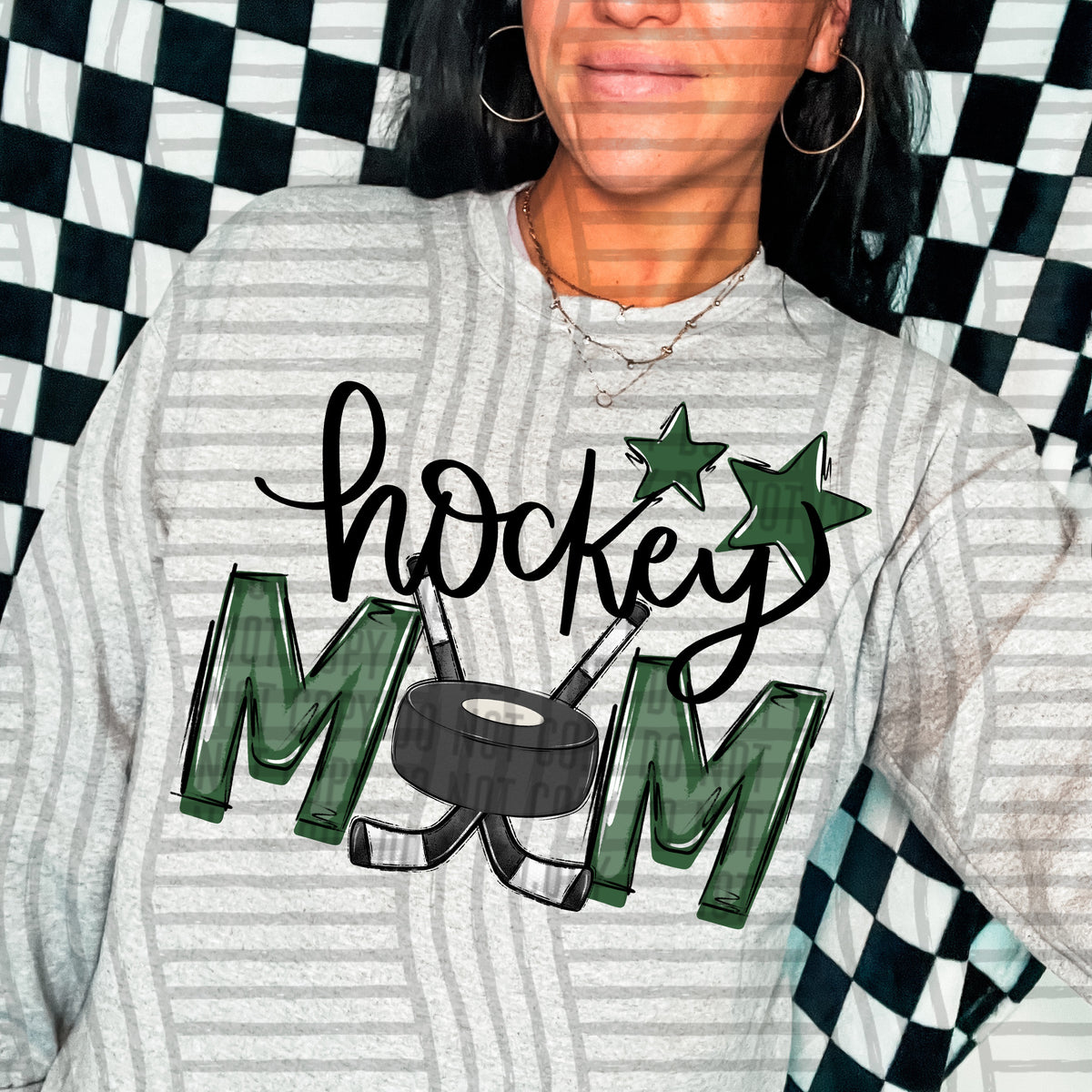 hockey mom gray hunter green stars (Caplinger) DTF transfer