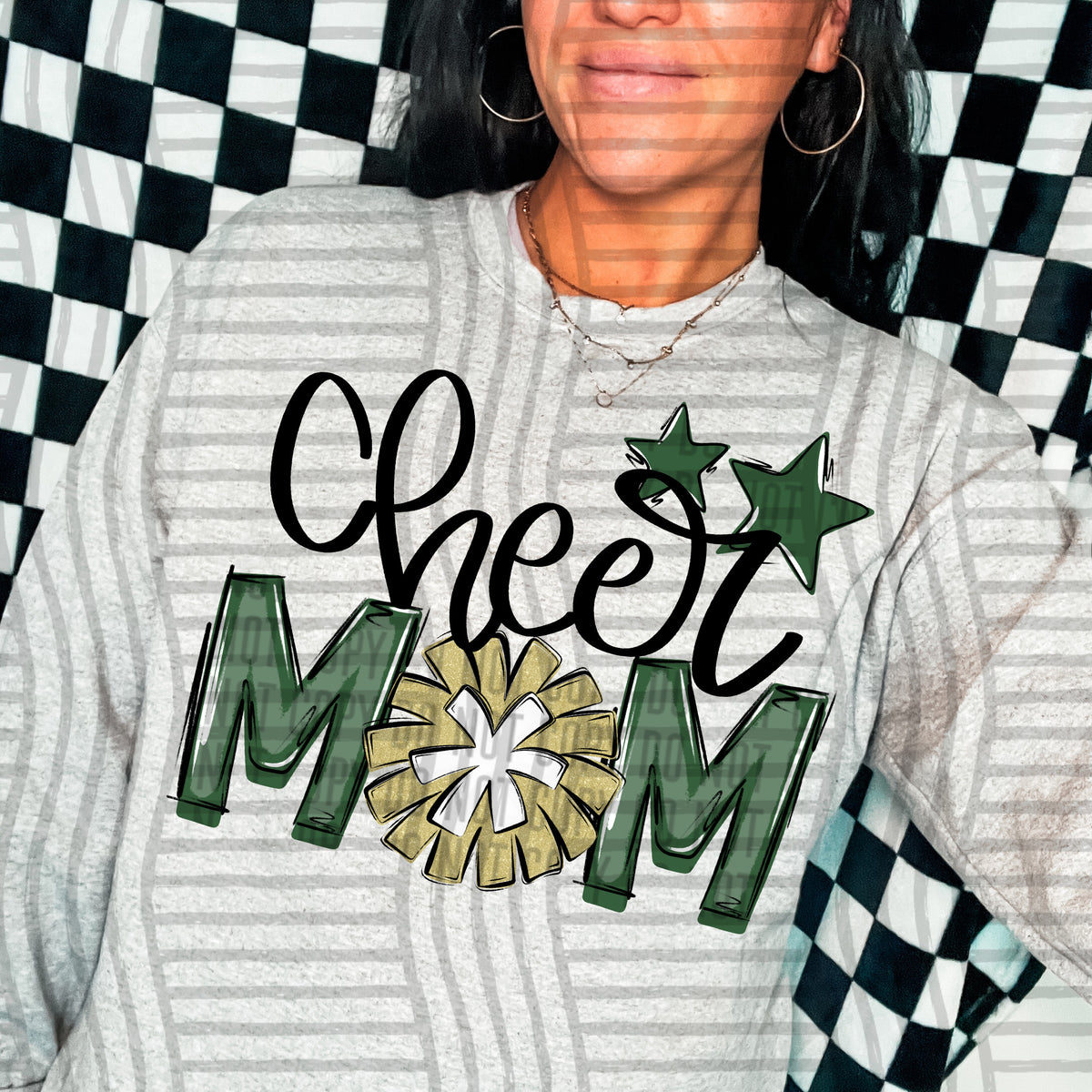 cheer mom hunter green with gold pompom and stars (Caplinger) DTF transfer