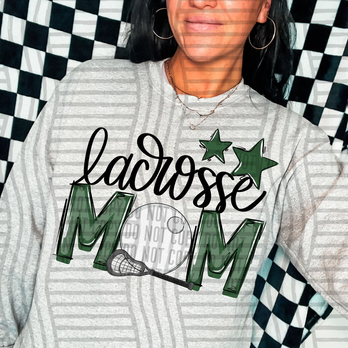 lacrosse mom gray hunter green stars (Caplinger) DTF transfer