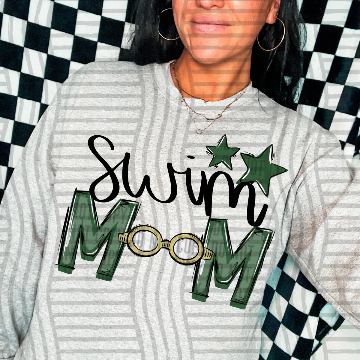 swim mom grey hunter green stars (caplinger) DTF transfer