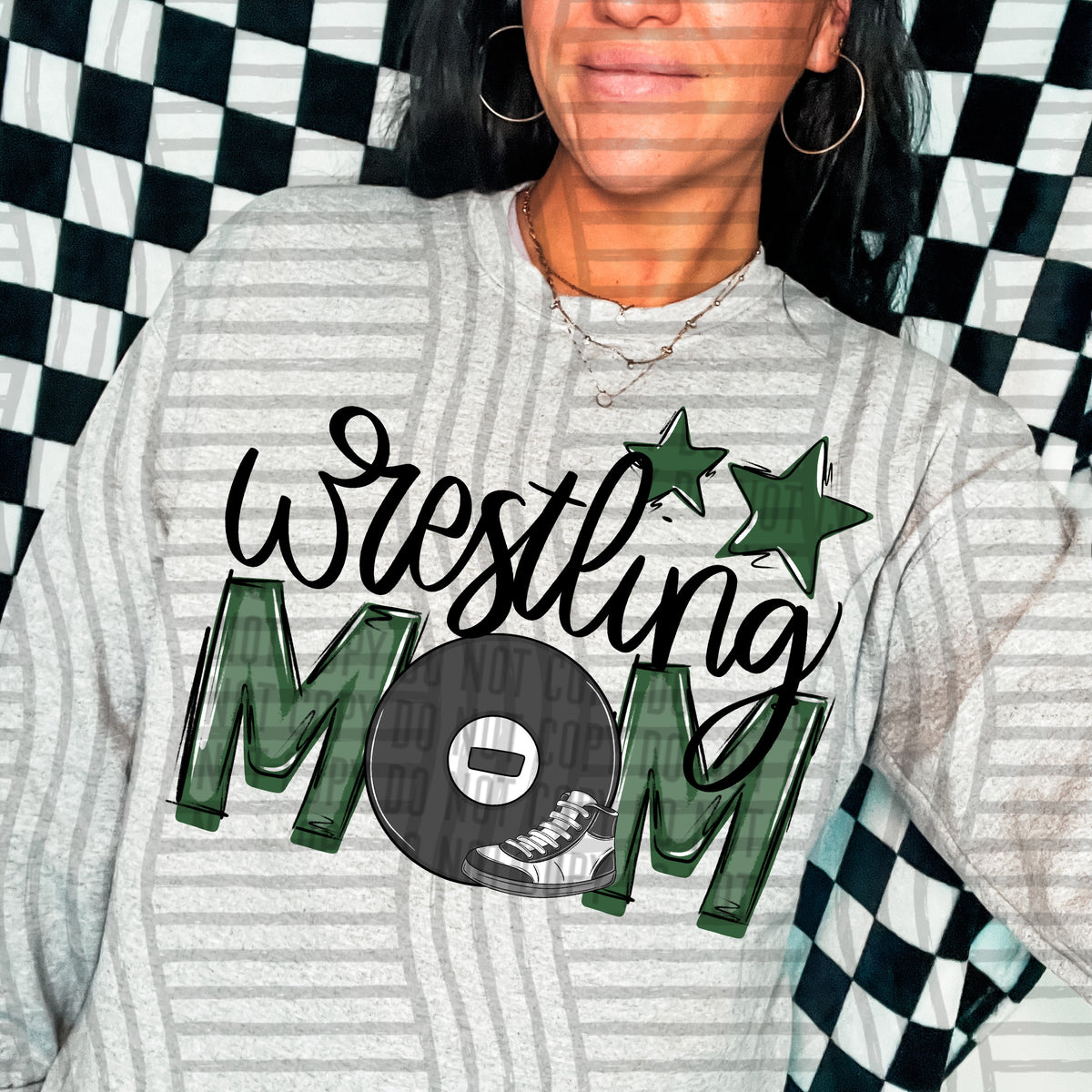 wrestling mom gray hunter green stars (Caplinger) DTF transfer