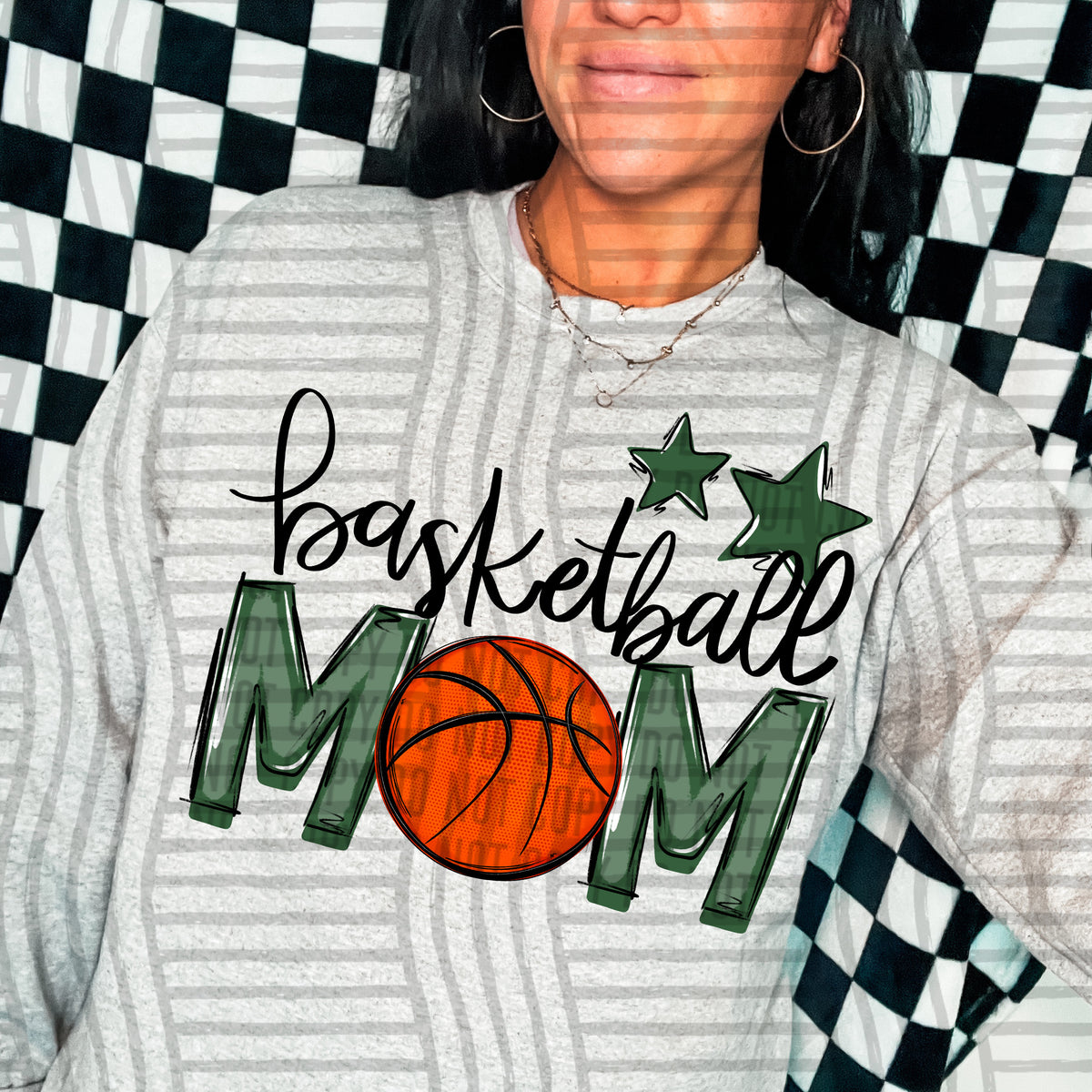 basketball mom gray hunter green stars (Caplinger) DTF transfer