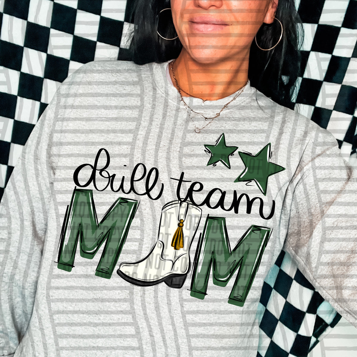drill team mom gray hunter green stars (Caplinger) DTF transfer
