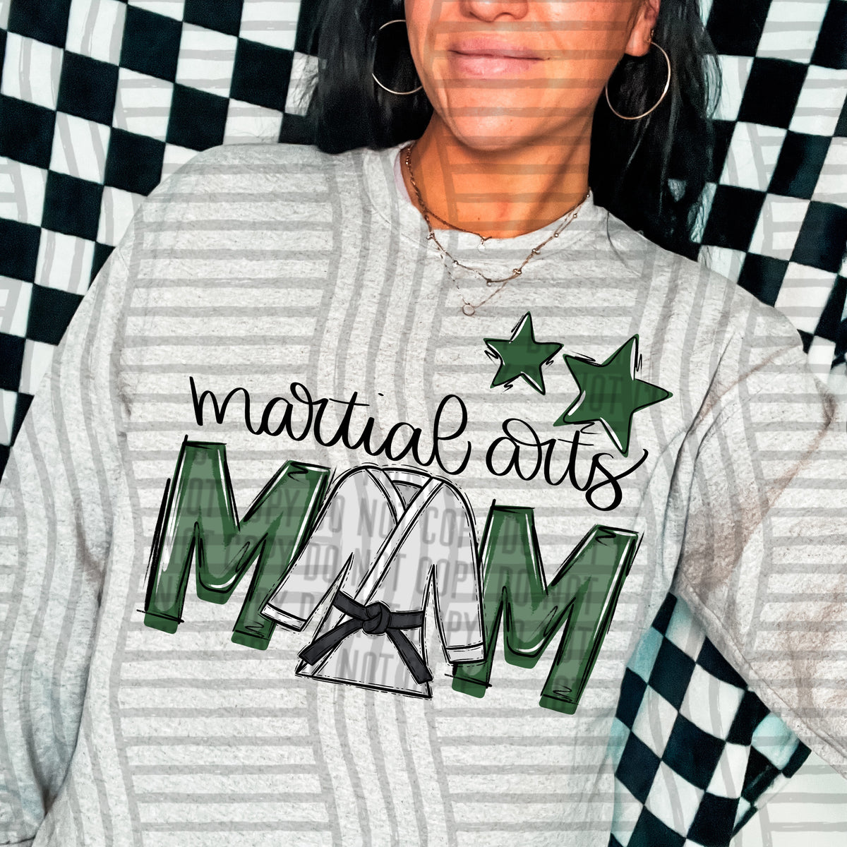 martial arts mom gray hunter green stars (Caplinger) DTF transfer