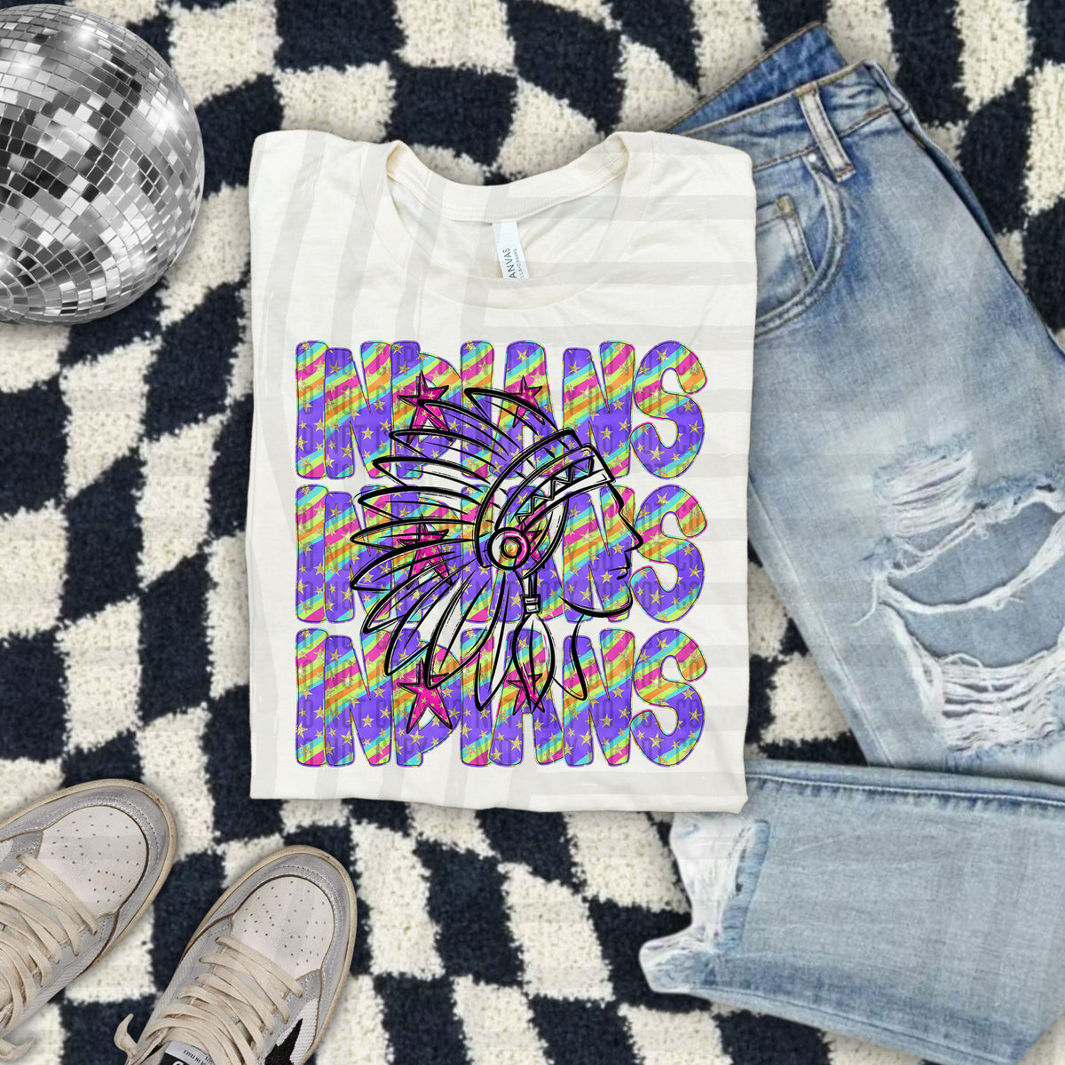 Indians Colorful Word Stacked With Stars 108551 DTF Transfer