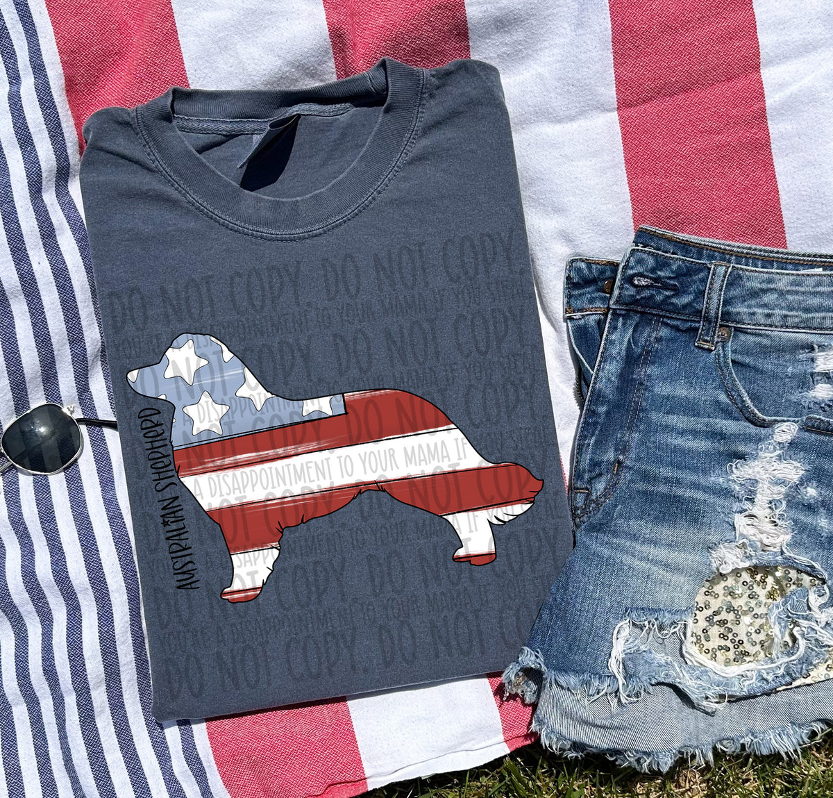 AUSTRALIAN SHEPHARD patriotic black (SWD) DTF transfer