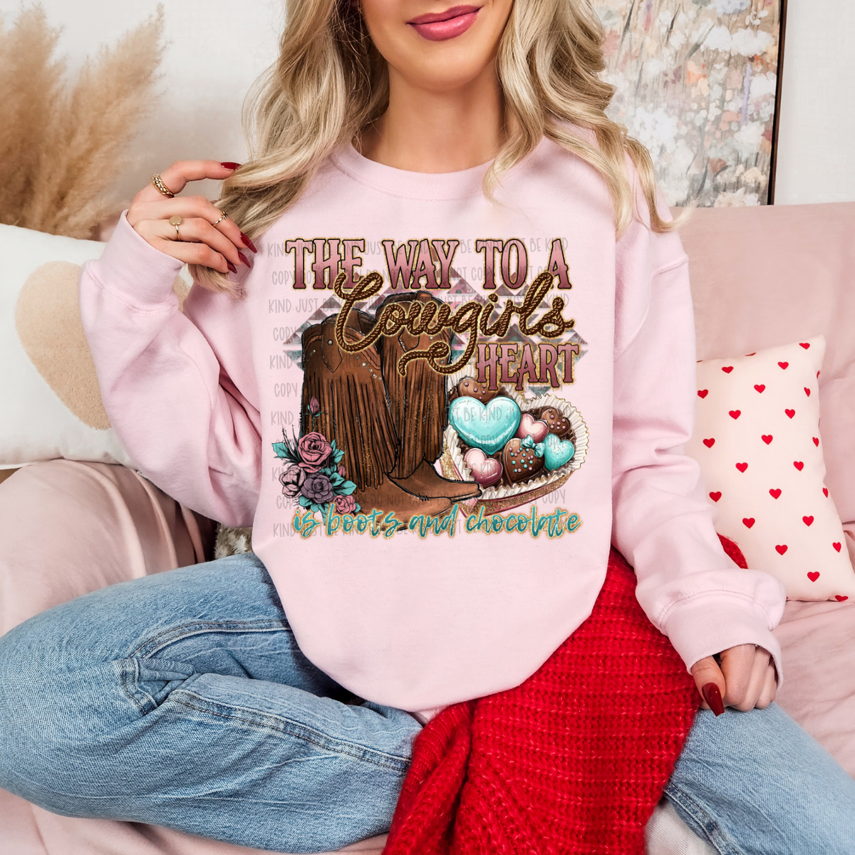 The Way To A Cowgirl's Heart Is Boots & Chocolate (SSD) 78594 DTF Transfer