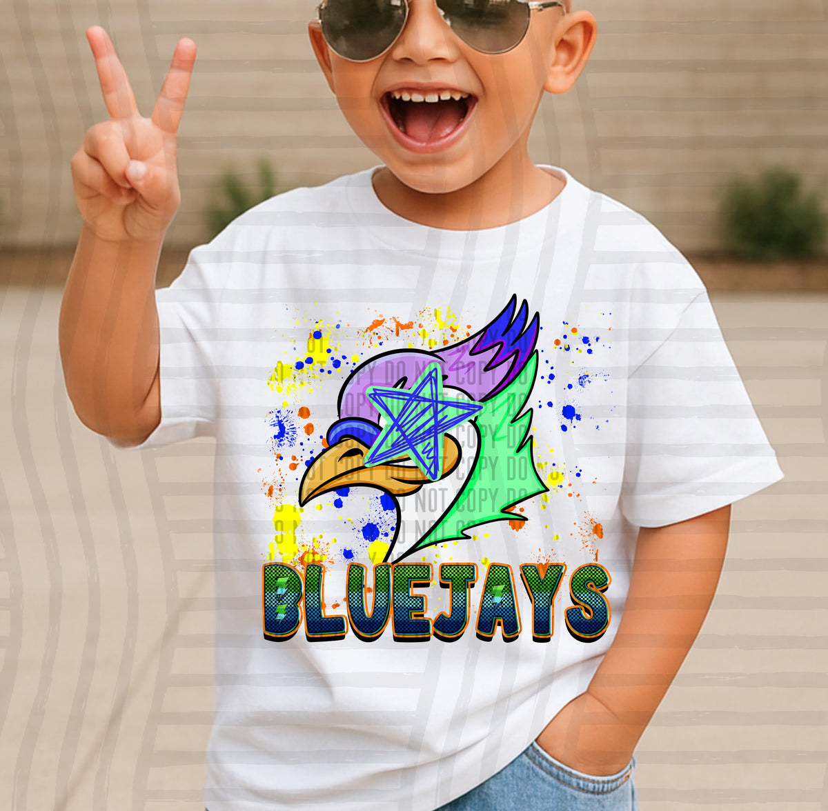 bluejays paint splatter boy blue green and yellow (Caplinger) DTF Transfer