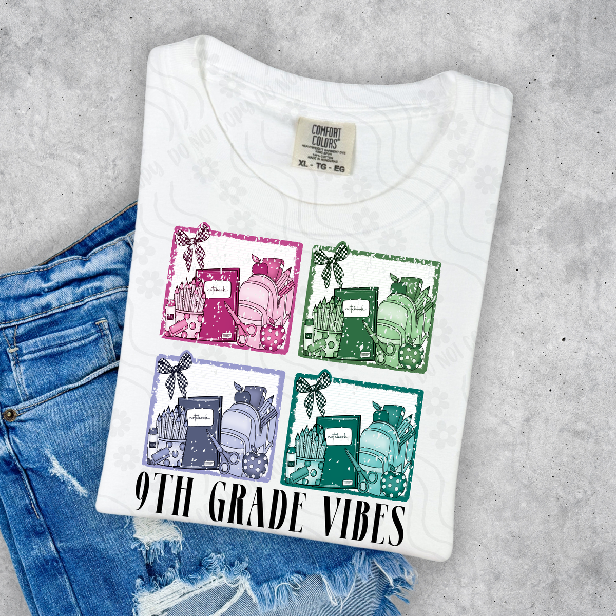 9th Grade Vibes - Pastel Backpack And School Supplies 108276 DTF transfer