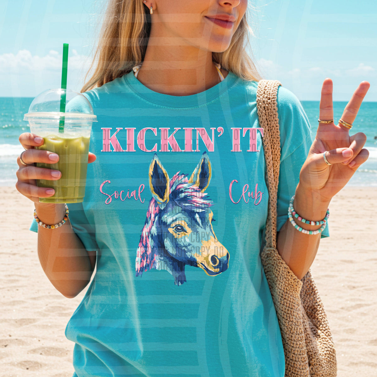 kickin it pink and blue horse (caplinger) DTF transfer