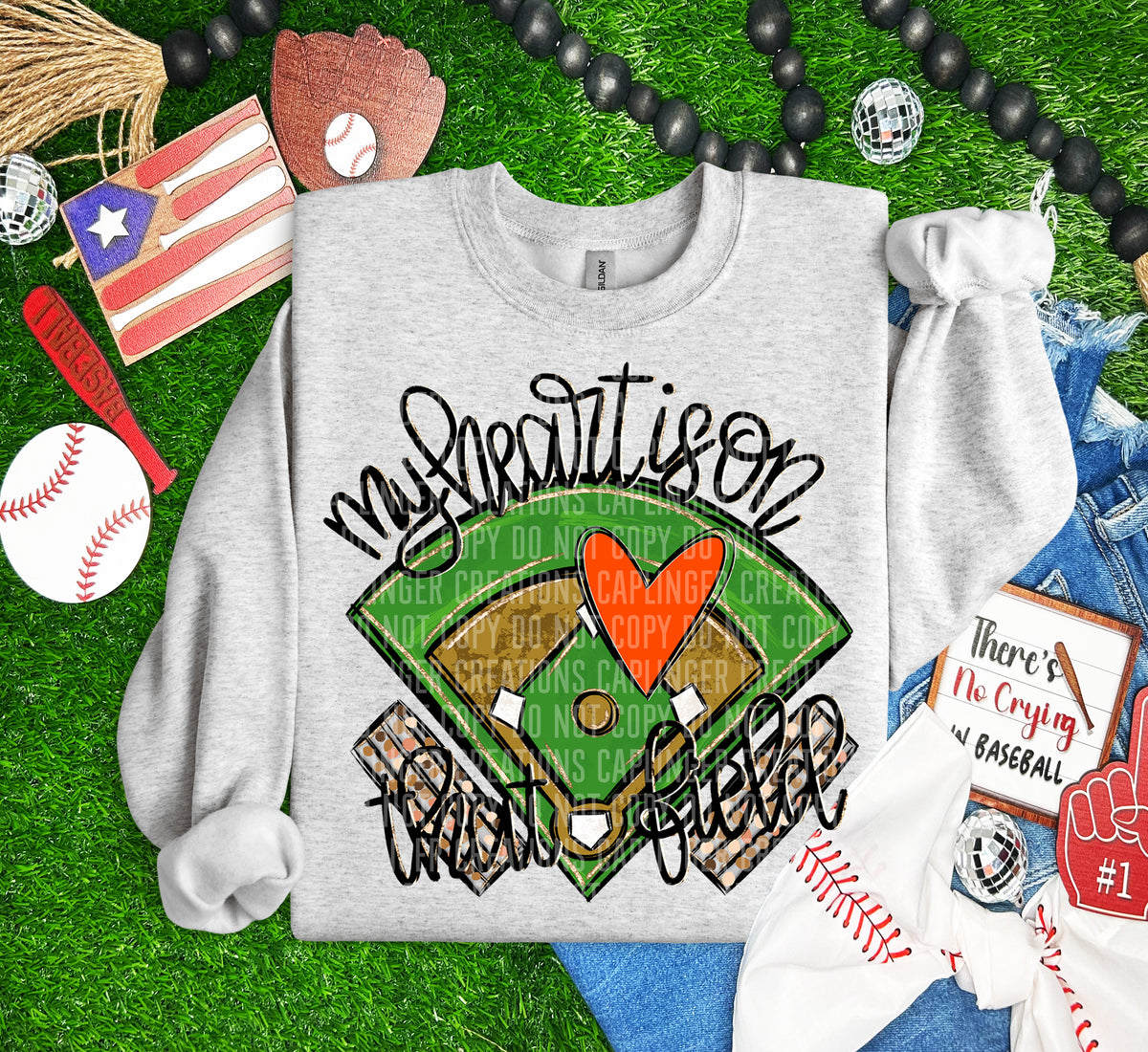 My heart is on that field BASEBALL Orange heart (Caplinger) DTF transfer