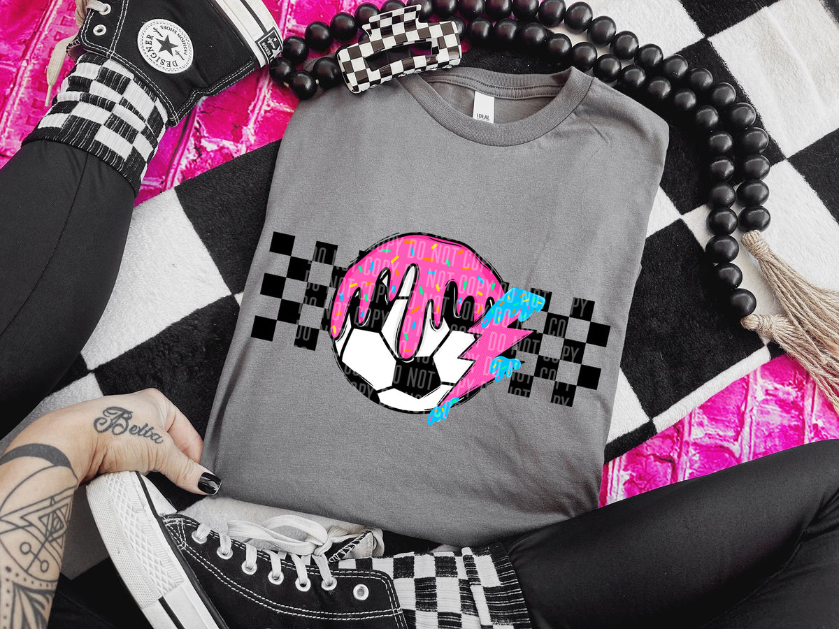 Soccer checkered drip pink lightning bolt (Caplinger) DTF transfer