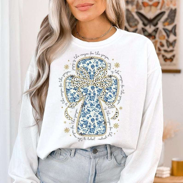 Blue floral cross 67910 DTF transfer