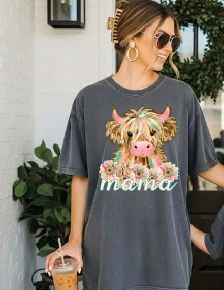 Mama Floral Highland Cow DTF Transfer