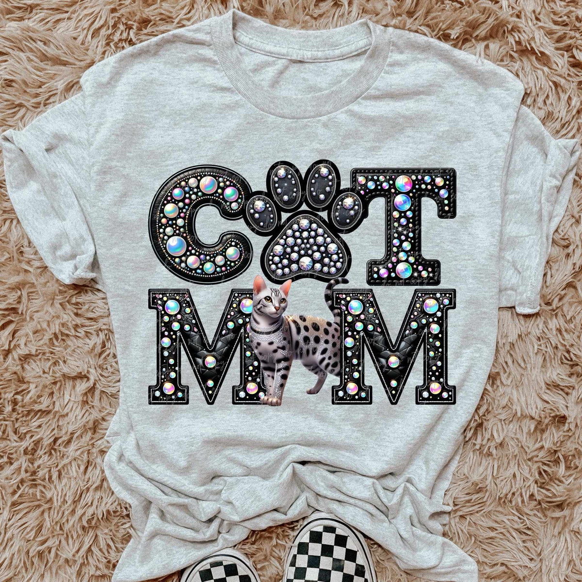 Bengal Cat mom rhinestone 49188 DTF transfer