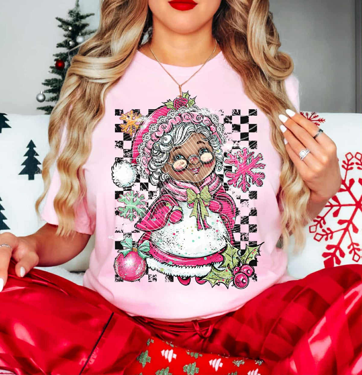 Mrs Claus with checker darker skin tone (ag) DTF Transfer