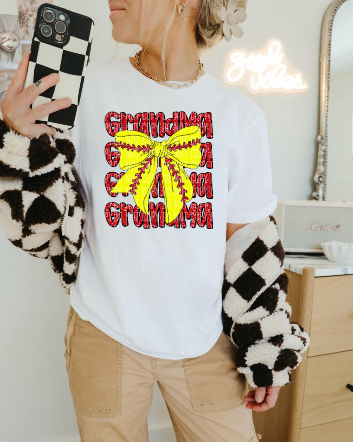 Grandma stacked with softball bow (Caplinger) 87499 DTF transfer