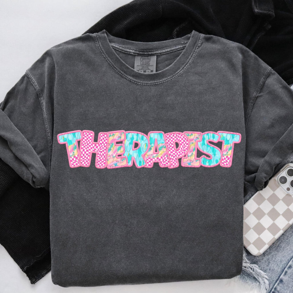 Therapist pink checkered (CITY) 97100 DTF transfer