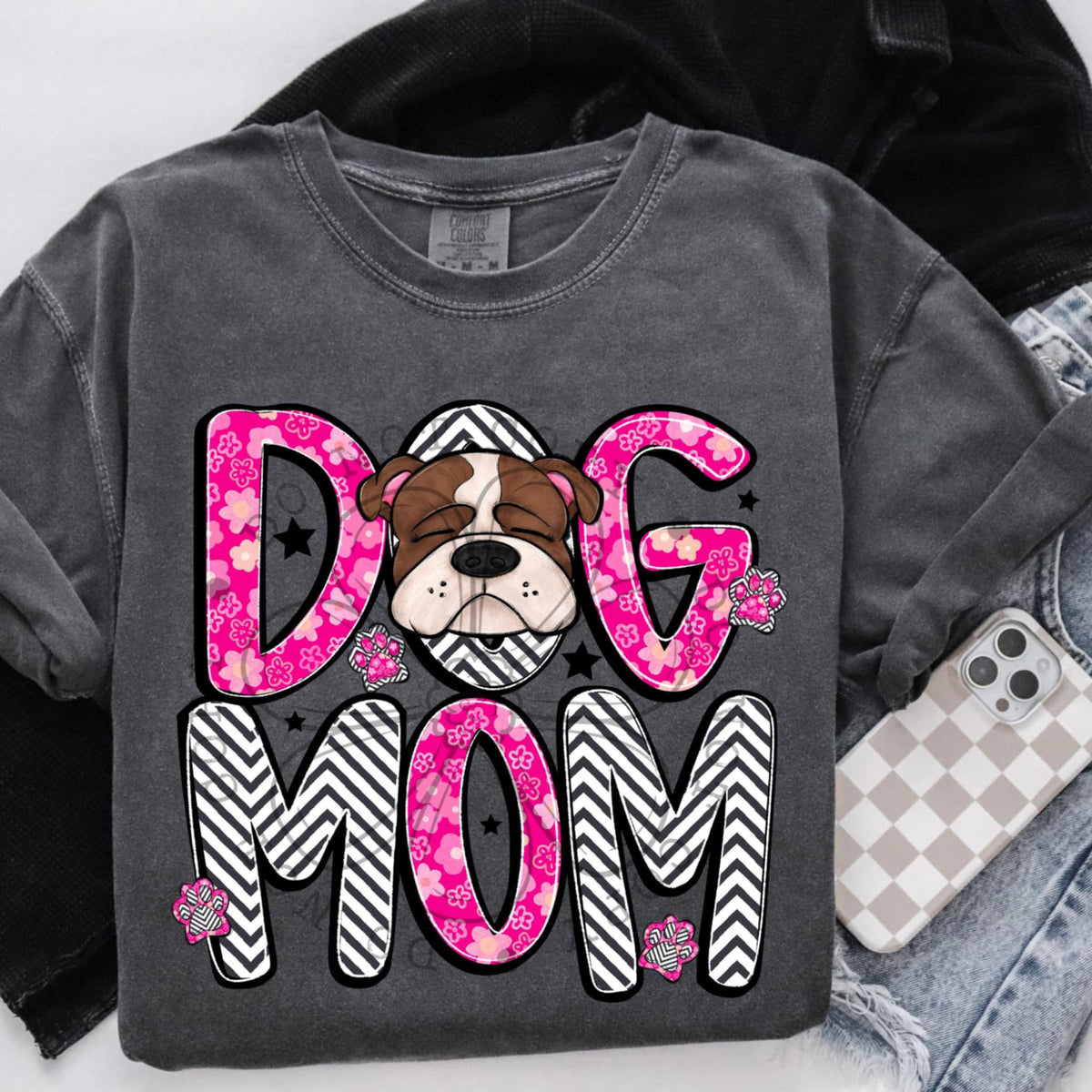 Bulldog dog mom dark pink (SWD) 97344 DTF transfer