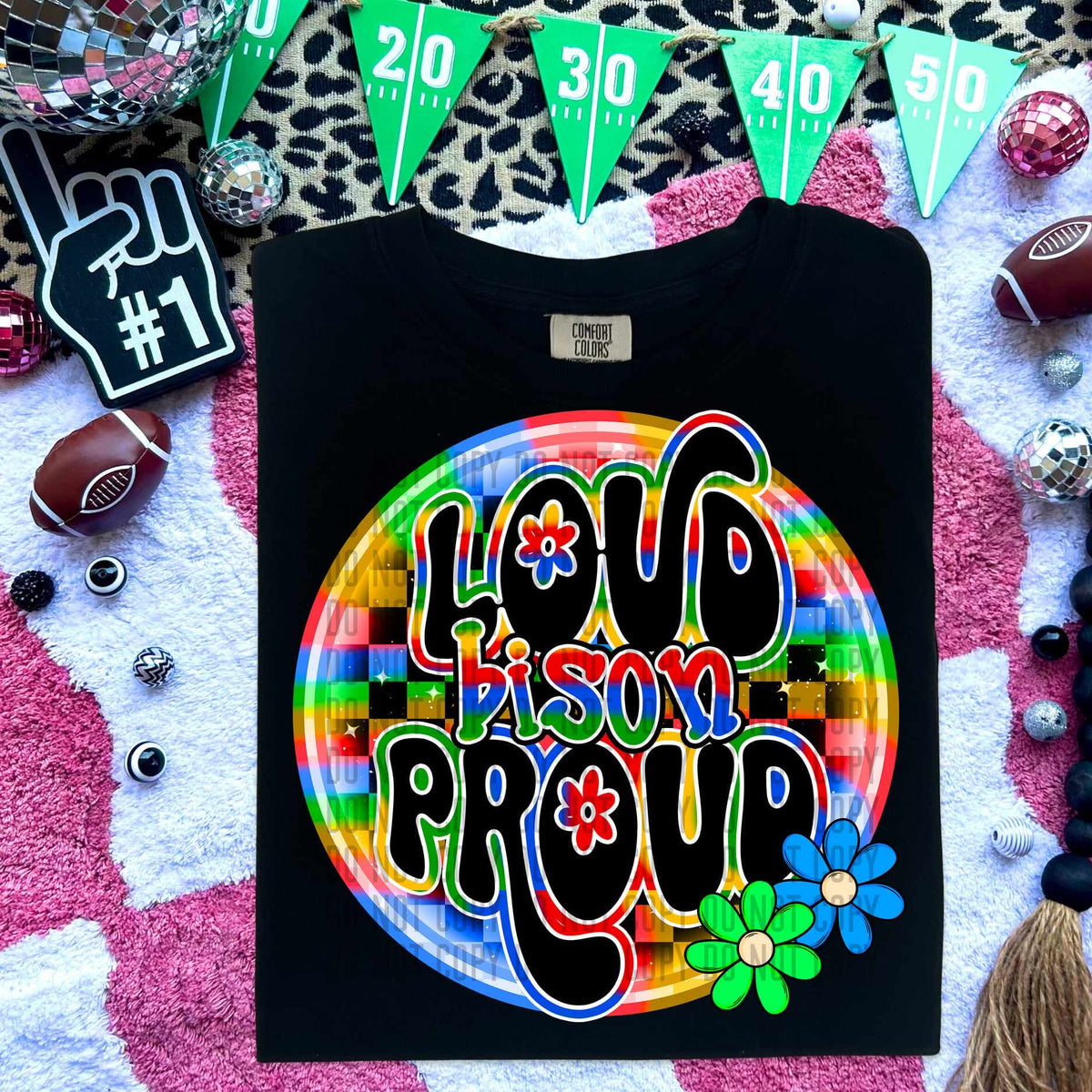 Loud proud bison colorful checkered circle (caplinger) 52985 DTF transfer