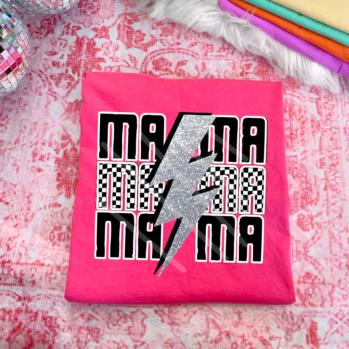 White Checker Mama Lightning Bolt 110694 DTF transfer