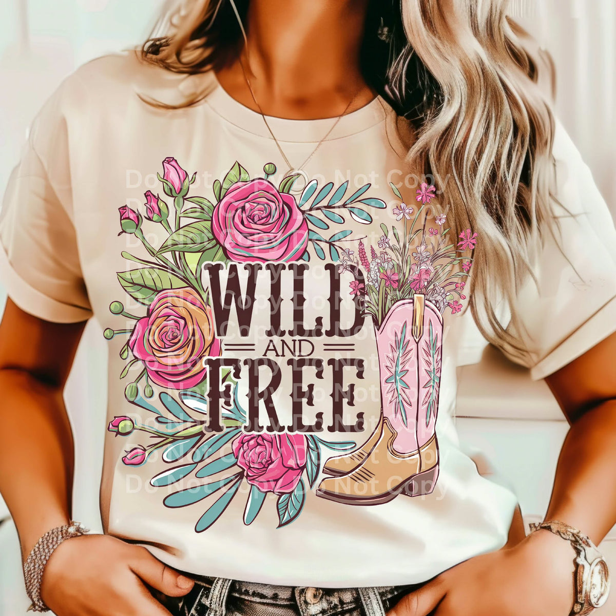 Wild and free cowboy boot (irene) DTF Transfer