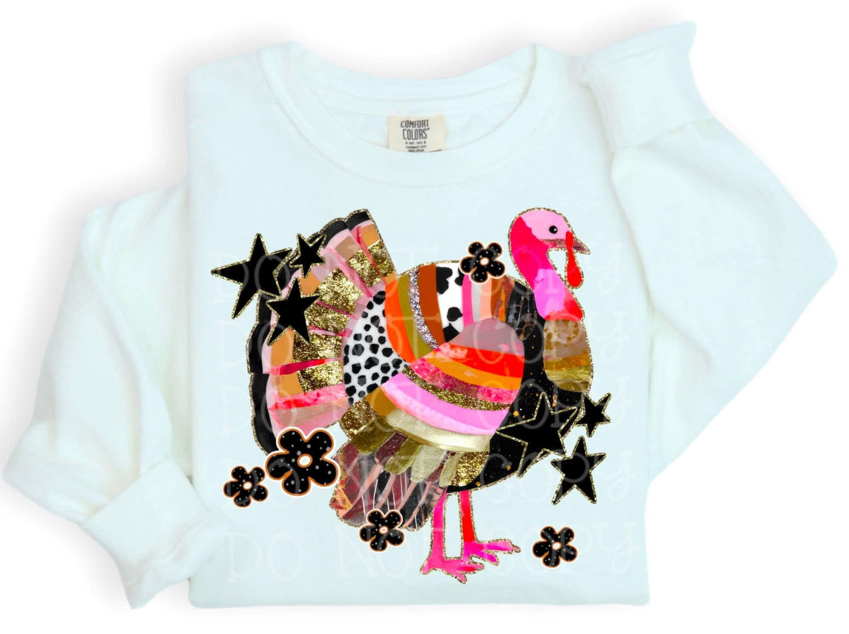 Turkey with flowers and stars (c’s) DTF transfer