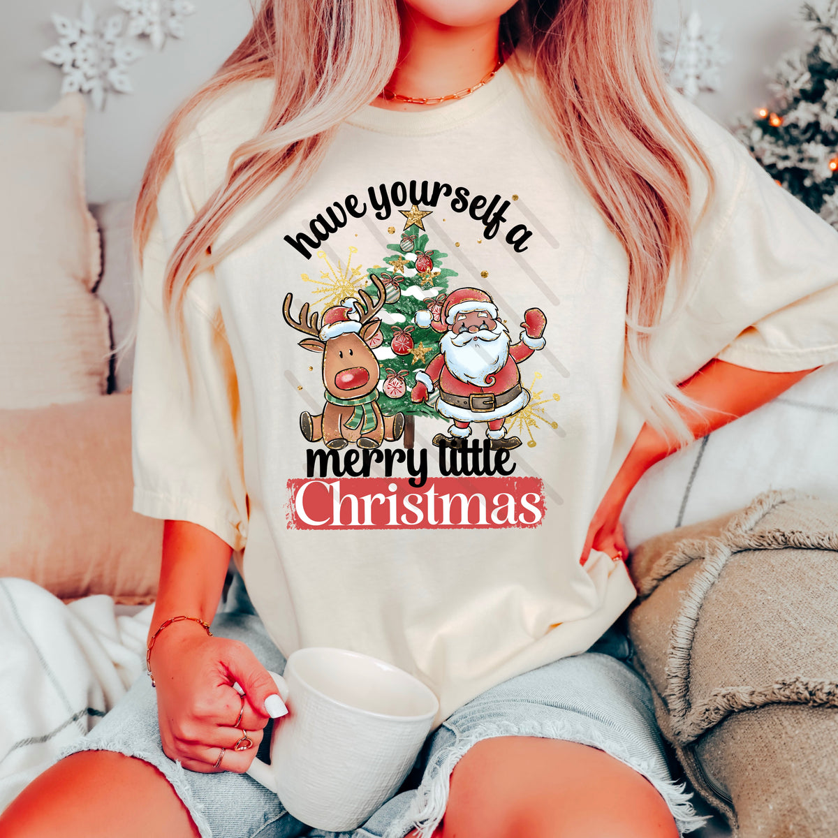 Merry little christmas santa and reindeer DTF transfer