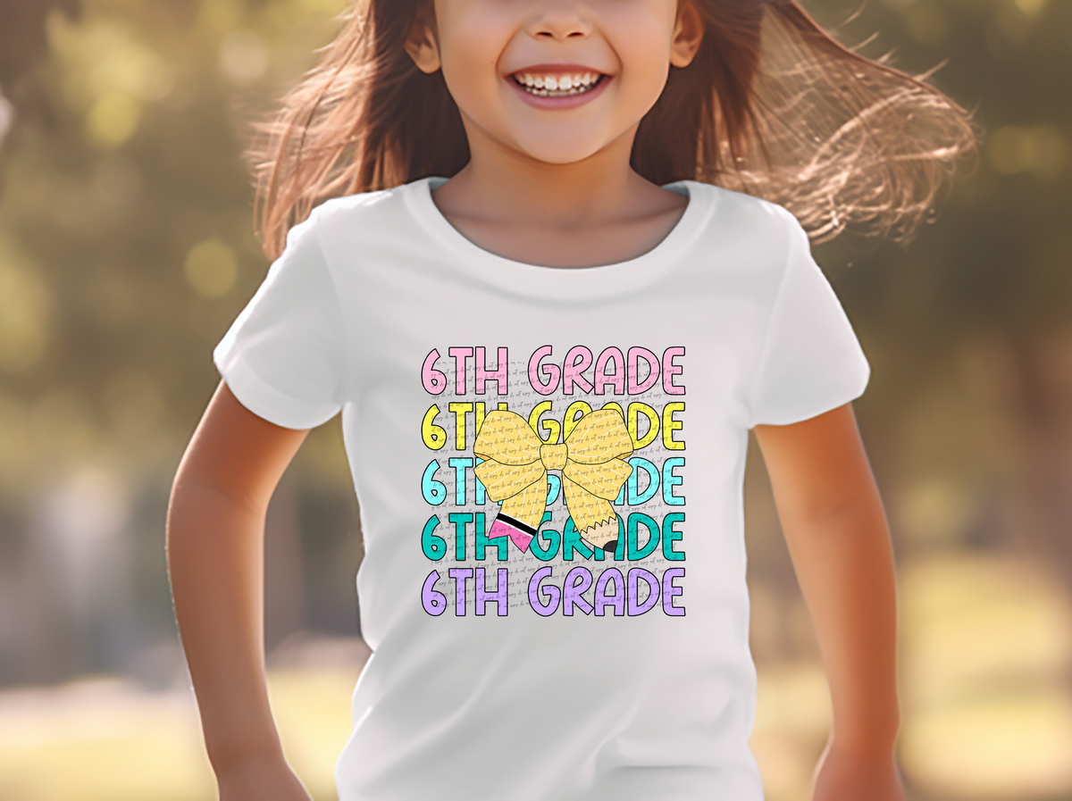 6th grade repeat print pencil bow 49817 DTF transfer