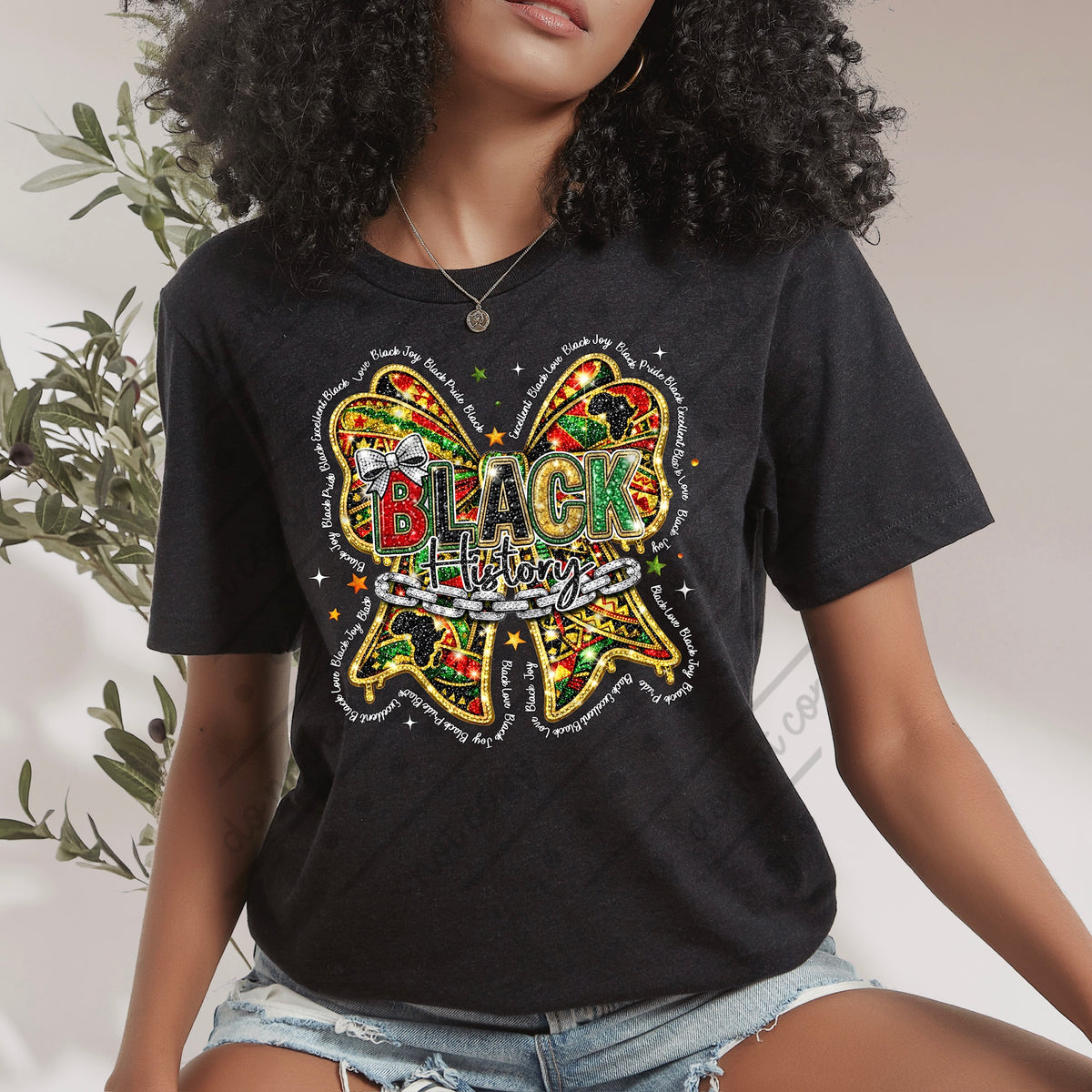 Black History bow white words DTF Transfer