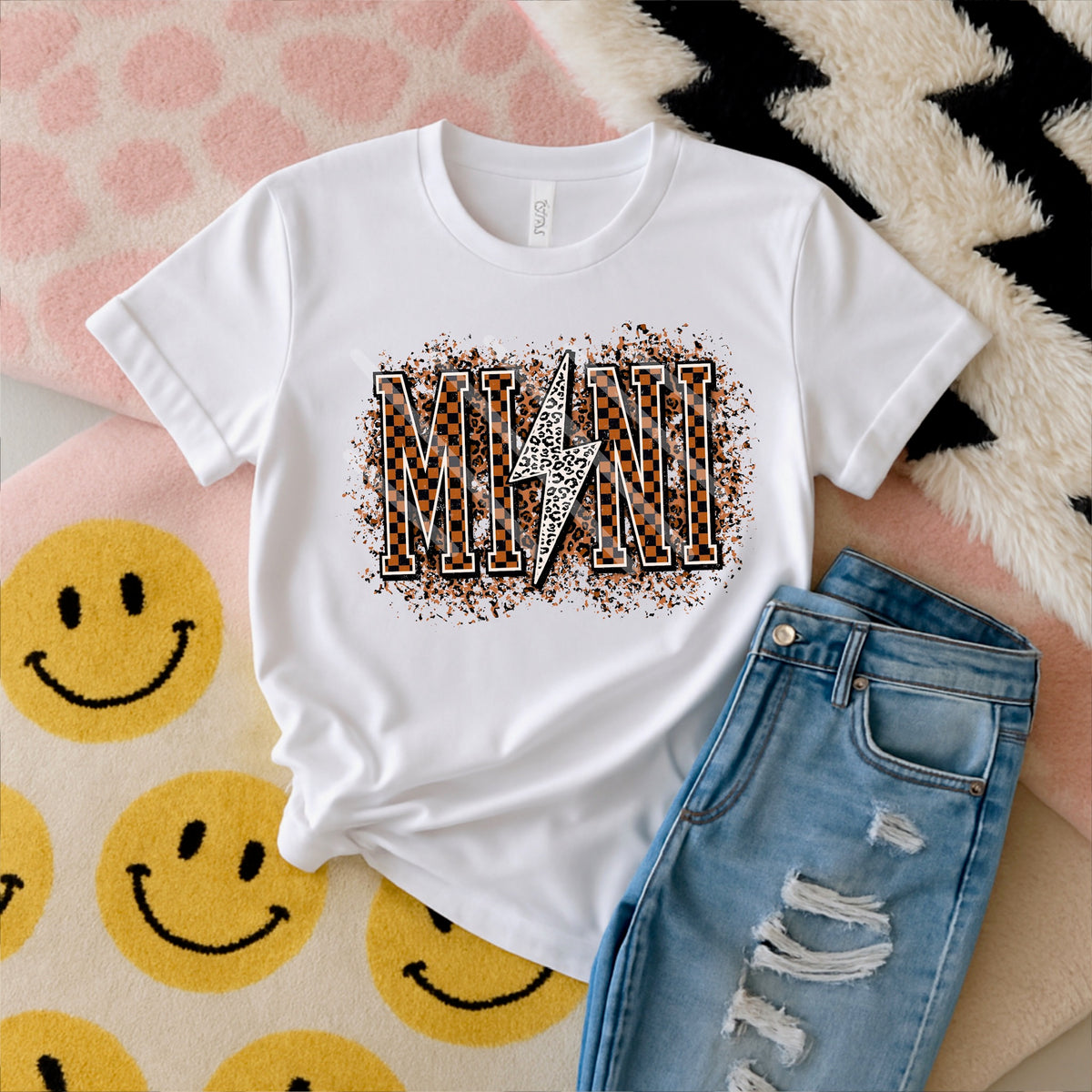 Mini leopard and checker splatter (scarlow) 114343 DTF transfer