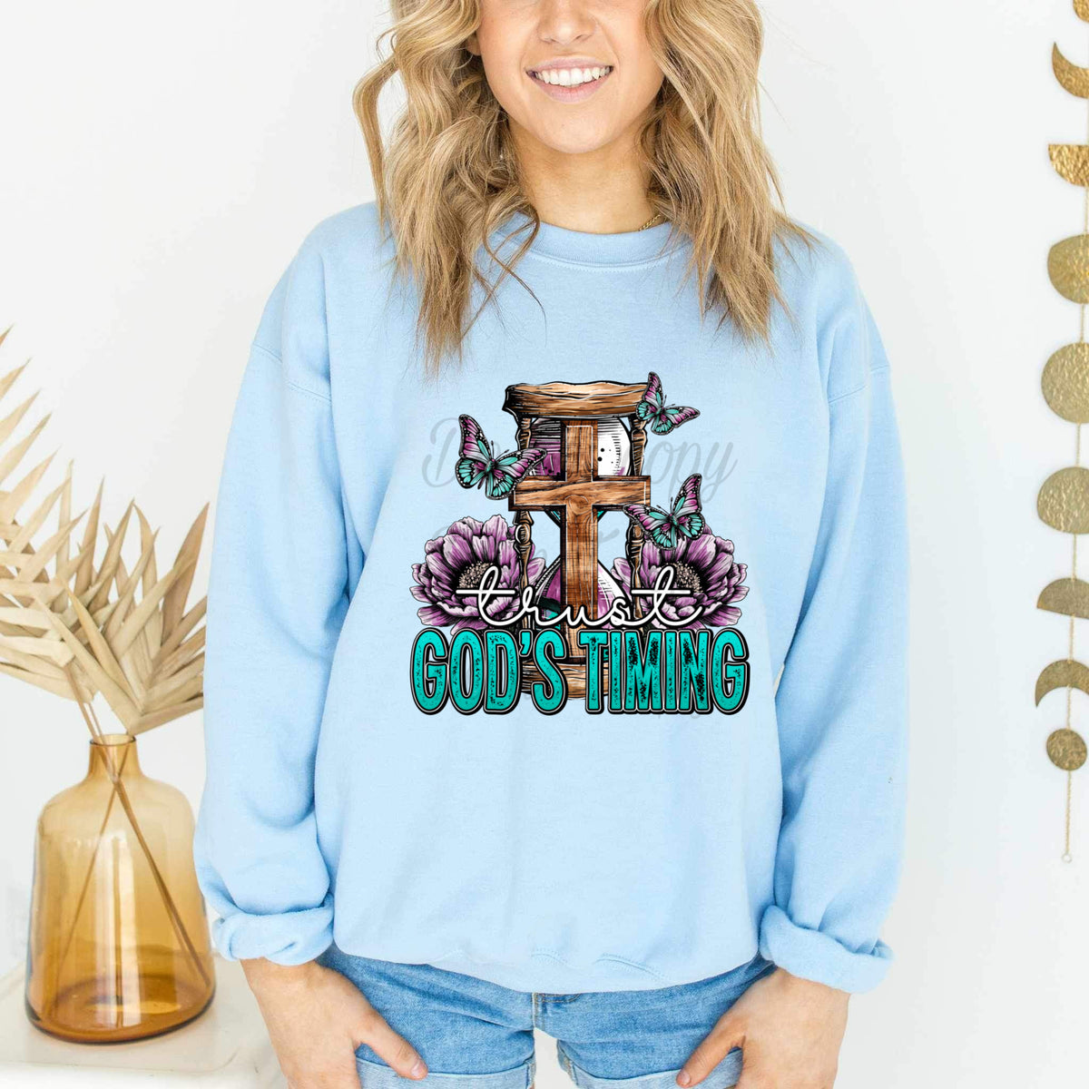 Trust Gods timing (hourglass and cross) DTF TRANSFER