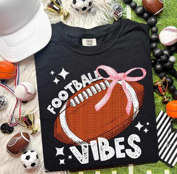 Football vibes white font ball with pink bow (HW) 50221 DTF transfer