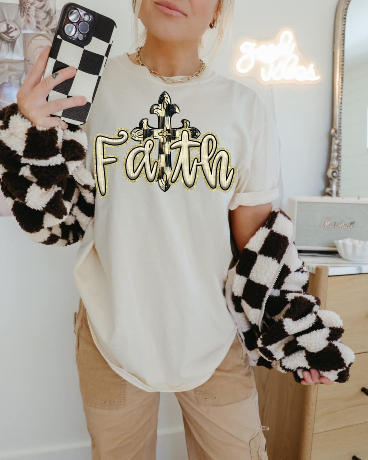 Faith checkered cross 94599 DTF transfer