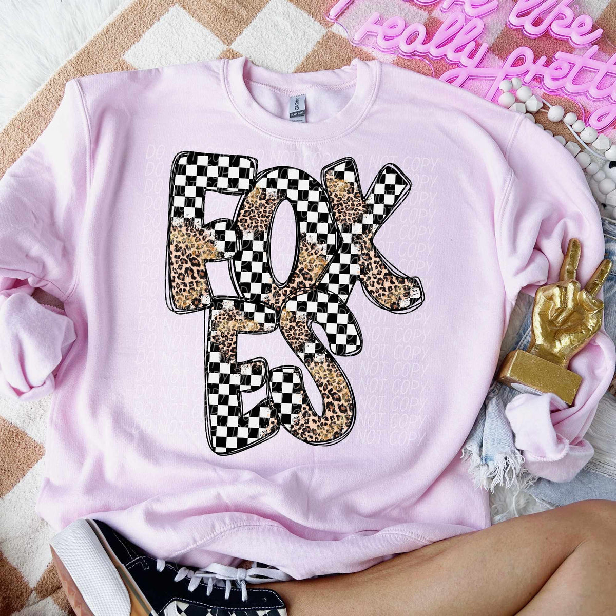 Foxes checkered leopard filled (CITY) 53179 DTF transfer