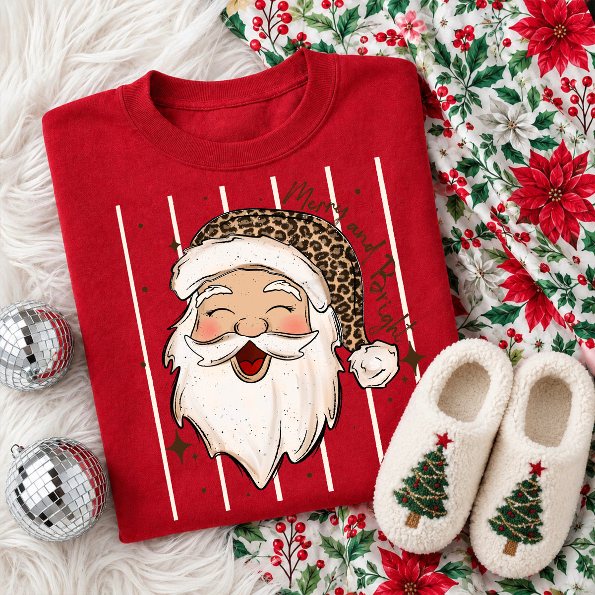 Merry and bright leopard Santa (lighter skin tone) (csc) DTF Transfer