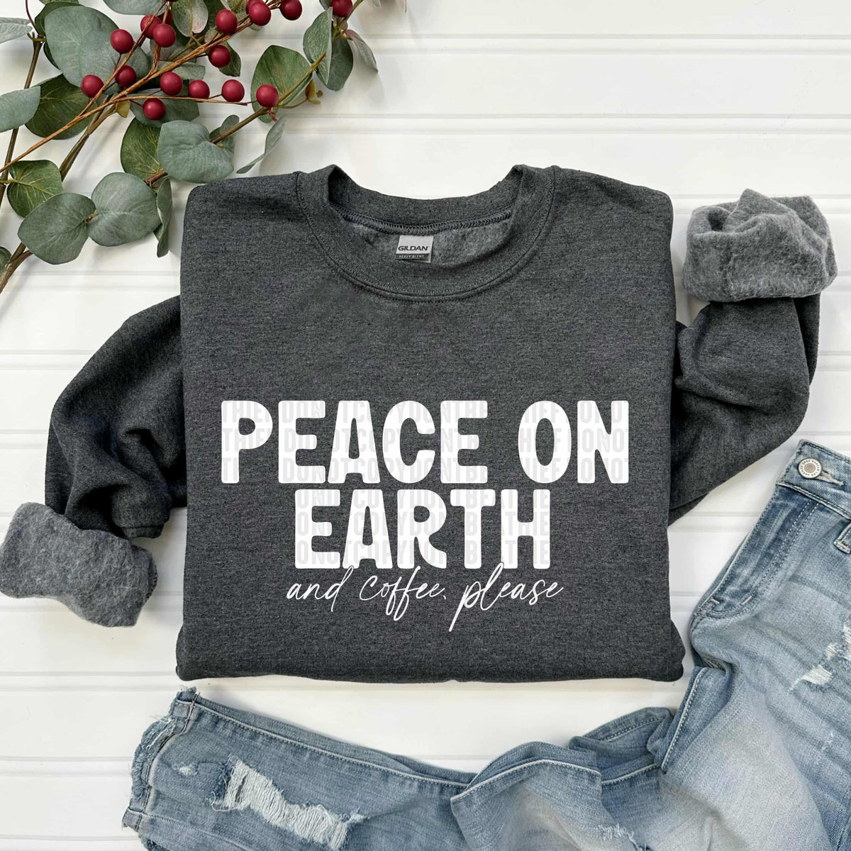 Peace on earth and coffee please WHITE (SDD) DTF Transfer