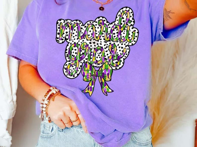 Mardi Gras dalmatien background brushstroke bow 77002 DTF transfer