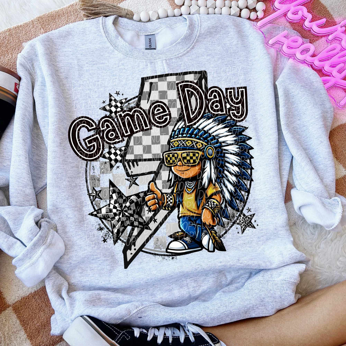 Game day Indian blue head piece lightning bolt (CITY) 52538 DTF transfer