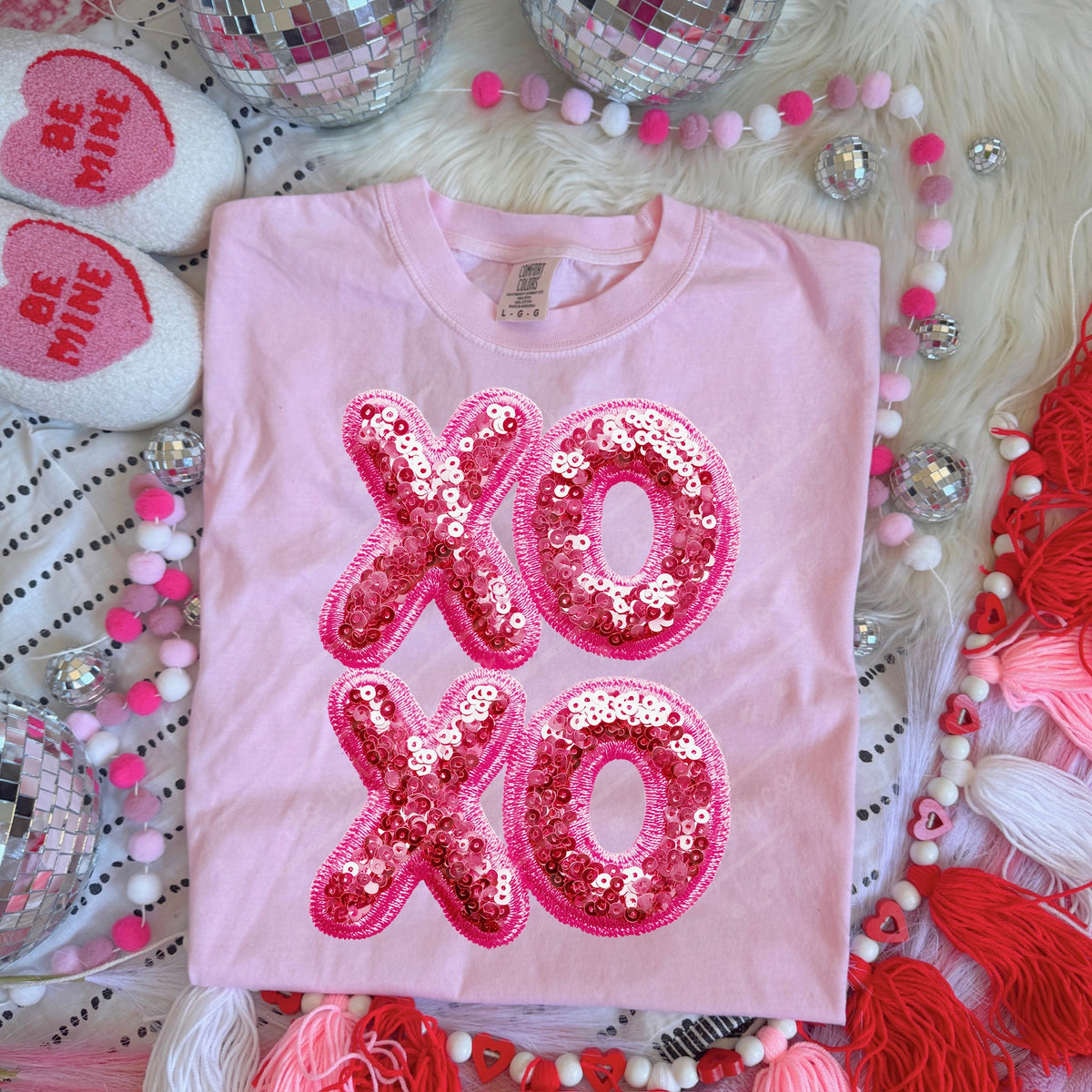 Xoxo stacked faux sequins DTF transfer