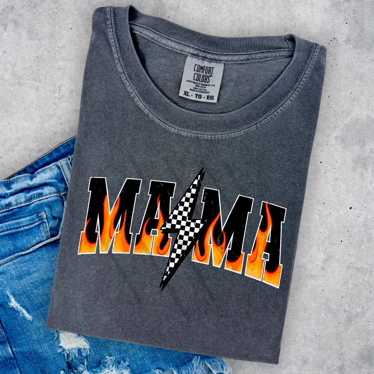 Mama Flames and Checker Bolt scarlow 110399 DTF transfer